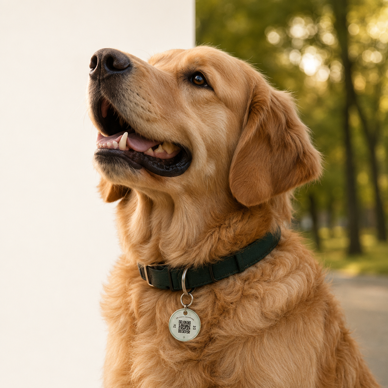 Golden retriever usando a medalha Documento Animal